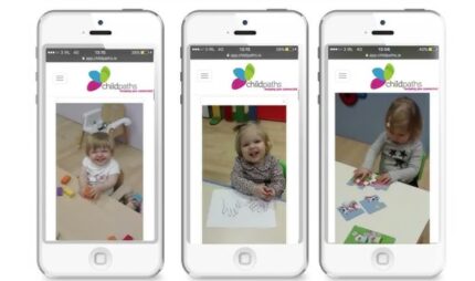 Mobile phone screens showing the usage of childpaths app